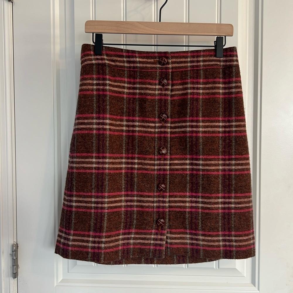 TALBOTS, WOMEN'S 10 PLAID PENCIL SHORT SKIRT, BUTTON FRONT, WOOL BLEND Size 4